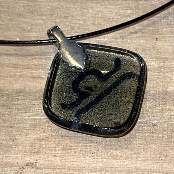 Fused Glass Pendant Silver Dichroic Accents Silver Tone Bezel On Coated Wire - Picture 6 of 6